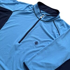 Coolibar Rash Guard Mens Large Blue Quarter Zip UPF 50+ Short Sleeve Swim Shirt